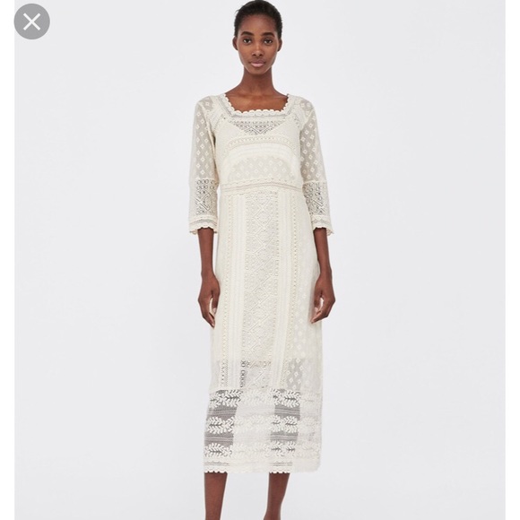 Zara Dresses & Skirts - Embroidered dress with square cut neckline